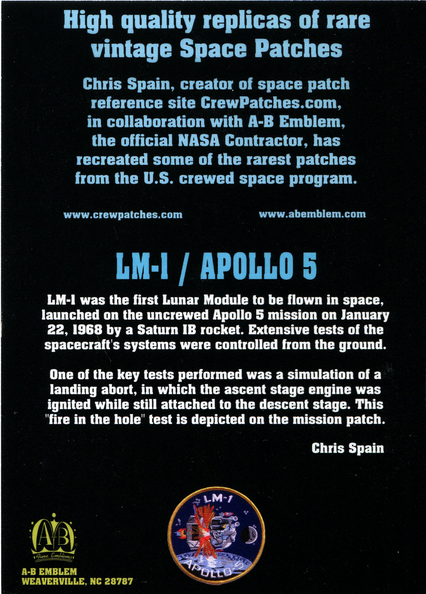 LM-1 Apollo 5 - Space Patches